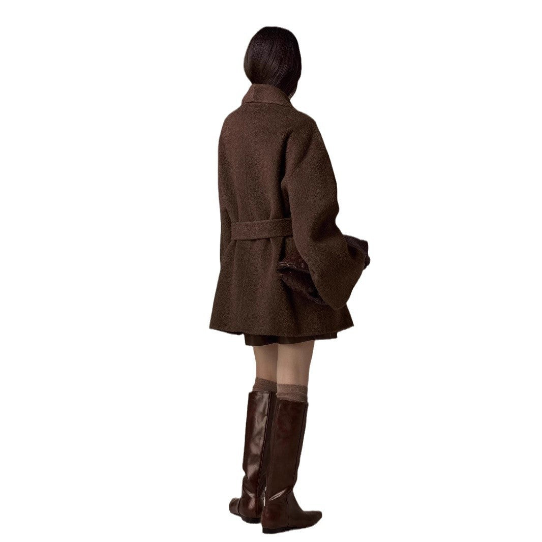 Spot Design Short Double-faced Wool Coat For Petite